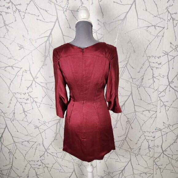 BCBGMaxAzria Runway Pink Red Pleated Twisted Satin Mini Dress - Picture 4 of 7